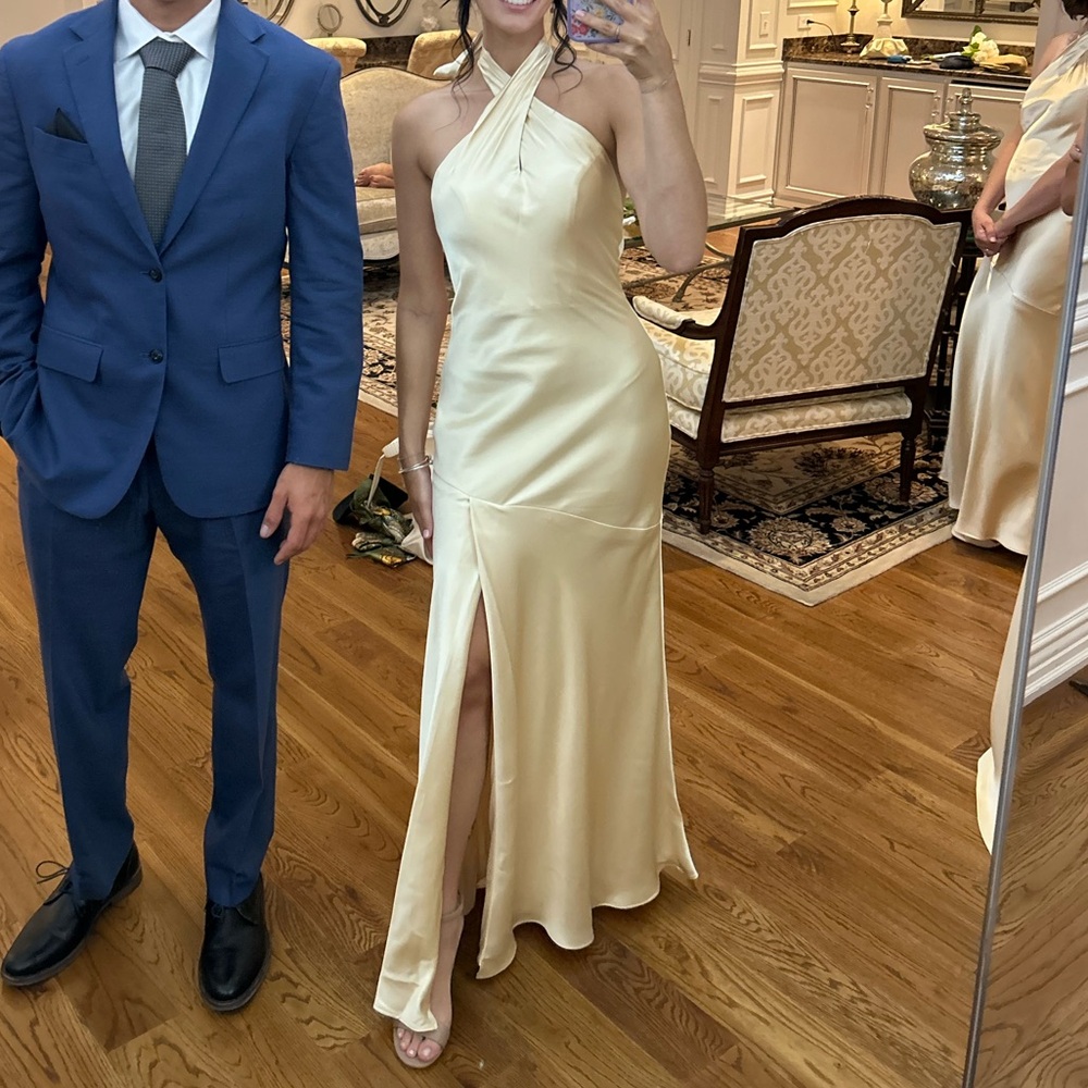 Revelry Pale Yellow Satin Maxi Dress